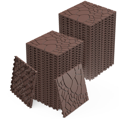 44 Pack Brown 12" Stone-texture Interlocking Patio Deck Tiles