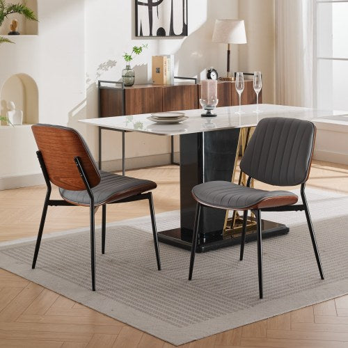 2-Pcs Mid-Century Gray PU Dining Chairs (Walnut Bentwood, DE1849GY)