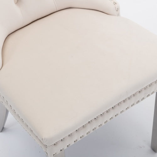 Modern Tufted Velvet Dining Chair Set (Beige, DE1701BG)