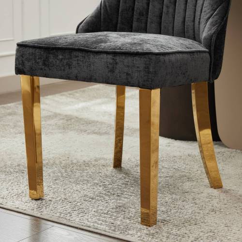 Black Rayon Chenille Dining Chairs 2-Pcs Set (DE1647BK)