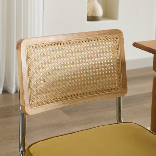 Mid-Century 2-Pcs Golden Velvet Dining Chairs (Cane Back, DE1851GL)