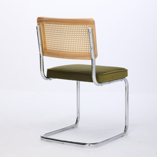Mid-Century 2-Pcs Olive Green Velvet Dining Chairs (Cane Back, DE1851OL)