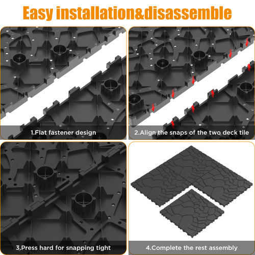 44 Pack Dark Gray 12" Stone - texture Interlocking Patio Deck Tiles