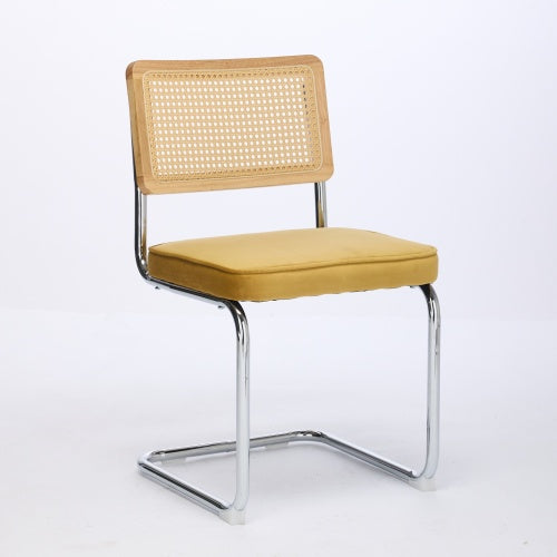 Mid-Century 2-Pcs Golden Velvet Dining Chairs (Cane Back, DE1851GL)