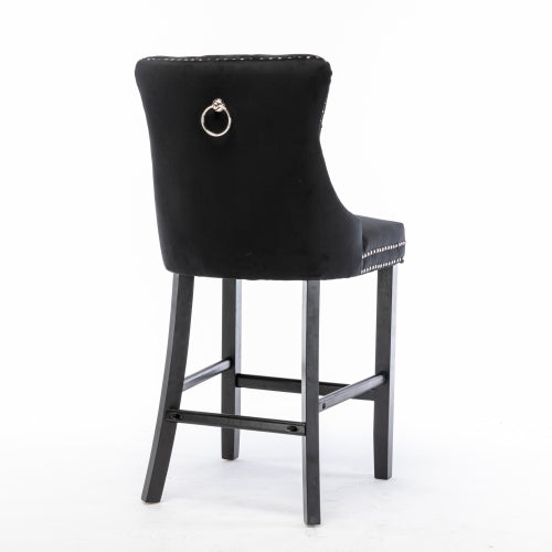 Black Velvet Tufted Barstools 2-Pcs Set (DE2002BK)