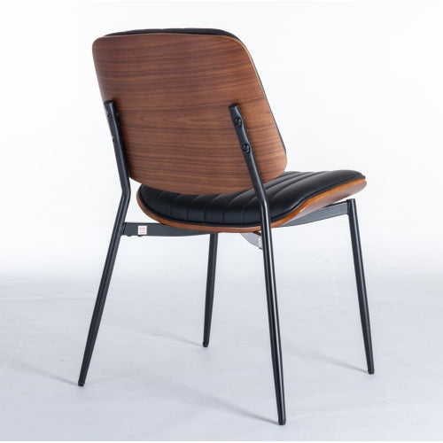 2-Piece Mid-Century Modern Black PU Dining Chairs - Walnut Bentwood Back, Metal Legs