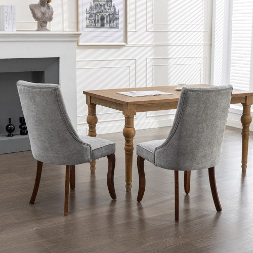 Gray Rayon Flocking Linen Dining Chairs 2-Pcs Set (DE1847GY)