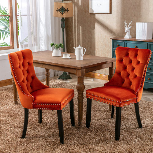 Nikki Collection 2-Pcs Orange Velvet Dining Chairs (DE2001OG)