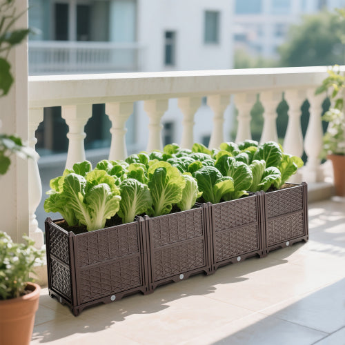 Brown Rectangular Raised Plastic Garden Bed Kit