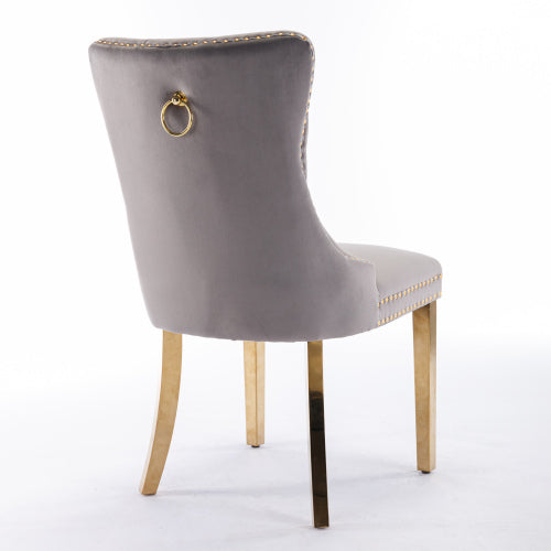 A&A Nikki Collection 2-Pcs Grey&Gold Velvet Dining Chairs (DE1601GY)