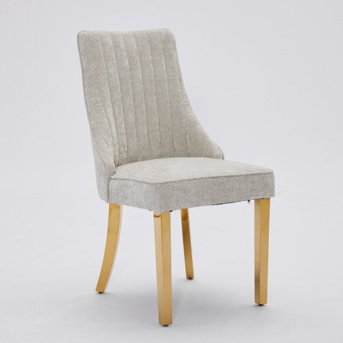Beige Rayon Chenille Dining Chairs 2-Pcs Set (DE1647BG)