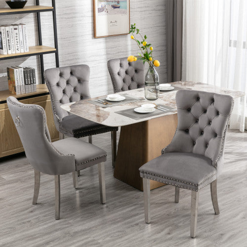 A&A Nikki Collection 2-Pcs Grey&Chrome Velvet Dining Chairs (DE1701GY)