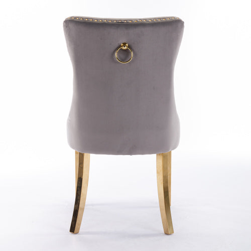 A&A Nikki Collection 2-Pcs Grey&Gold Velvet Dining Chairs (DE1601GY)