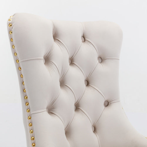 A&A Nikki Collection 2-Pcs Beige&Gold Velvet Dining Chairs (DE1601BG)