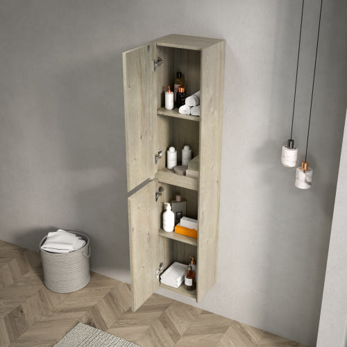 DACI 140cm Badezimmer-Wandschrank (2 Türen + Innenregale, Eiche cremefarben)