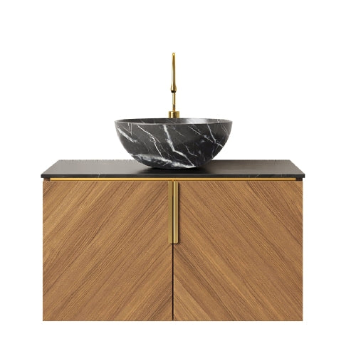 ARAI 76cm Wandmontierbarer Badezimmerwaschtisch (Schwarz Keramikbecken + Sintersteinplatte)
