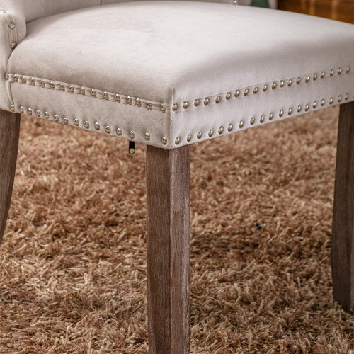 Nikki Collection 2-Pcs Beige Velvet Tufted Dining Chair (DE2001BG)