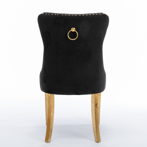 A&A Nikki Collection 2-Pcs Black&Gold Velvet Dining Chairs (DE1601BK)