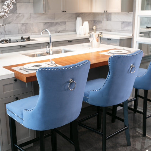 Blue Velvet Tufted Barstools 2-Pcs Set (DE2002BL)