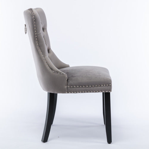 Gray Velvet Tufted Barstools 2-Pcs Set (DE2002GY)
