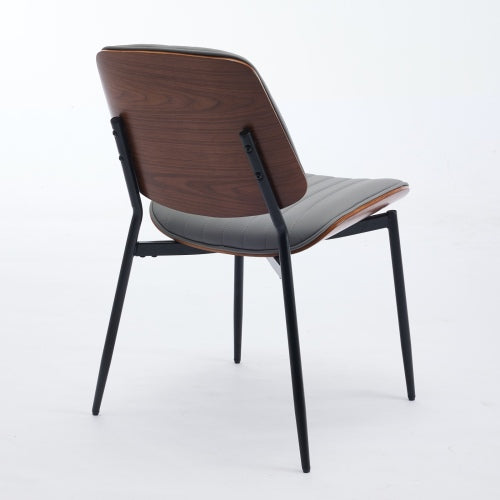 2-Pcs Mid-Century Gray PU Dining Chairs (Walnut Bentwood, DE1849GY)