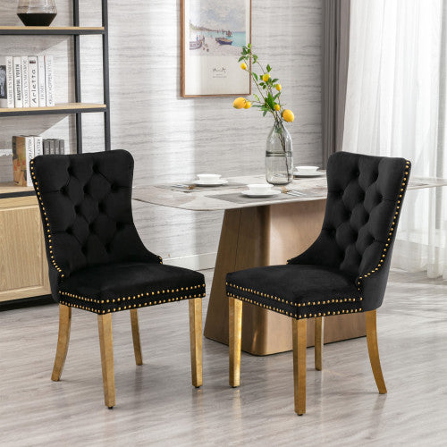 A&A Nikki Collection 2-Pcs Black&Gold Velvet Dining Chairs (DE1601BK)