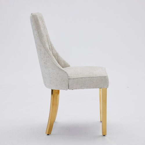Beige Rayon Chenille Dining Chairs 2-Pcs Set (DE1647BG)