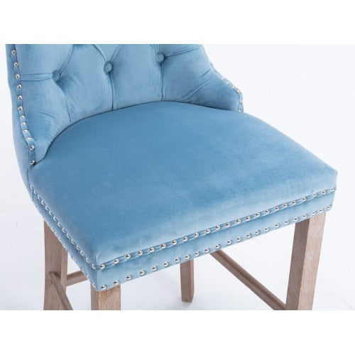 Light Blue Velvet Tufted Barstools 2-Pcs Set (DE2002LB)