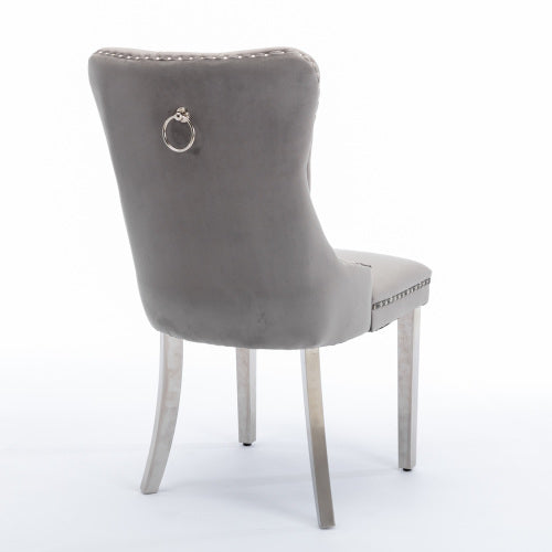 A&A Nikki Collection 2-Pcs Grey&Chrome Velvet Dining Chairs (DE1701GY)