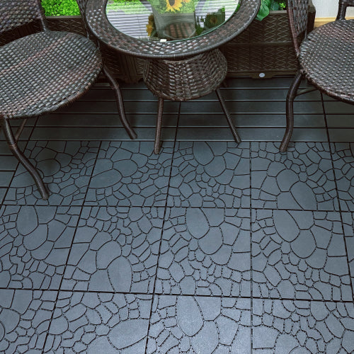 44 Pack Dark Gray 12" Stone - texture Interlocking Patio Deck Tiles