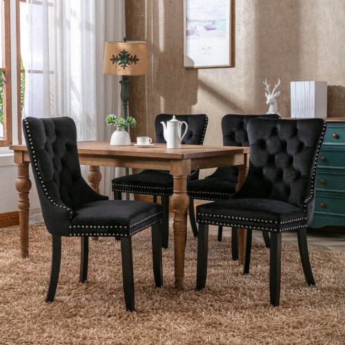 Nikki Collection 2-Pcs Black Velvet Tufted Dining Chair (DE2001BK)