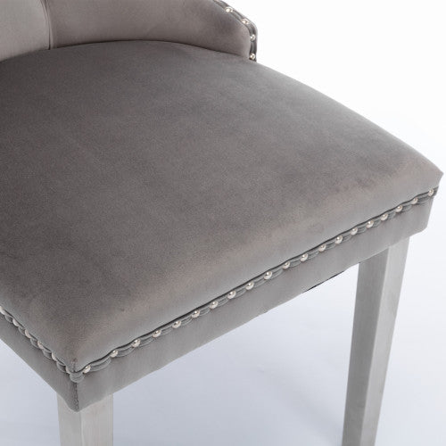 A&A Nikki Collection 2-Pcs Grey&Chrome Velvet Dining Chairs (DE1701GY)