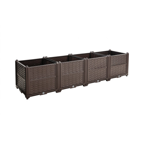 Brown Rectangular Raised Plastic Garden Bed Kit