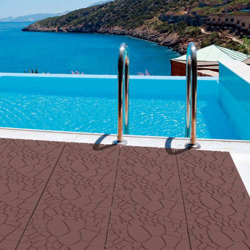 44 Pack Brown 12" Stone-texture Interlocking Patio Deck Tiles