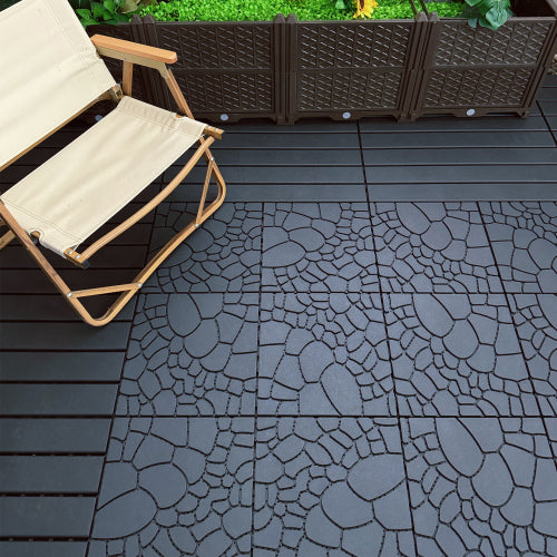 44 Pack Dark Gray 12" Stone - texture Interlocking Patio Deck Tiles