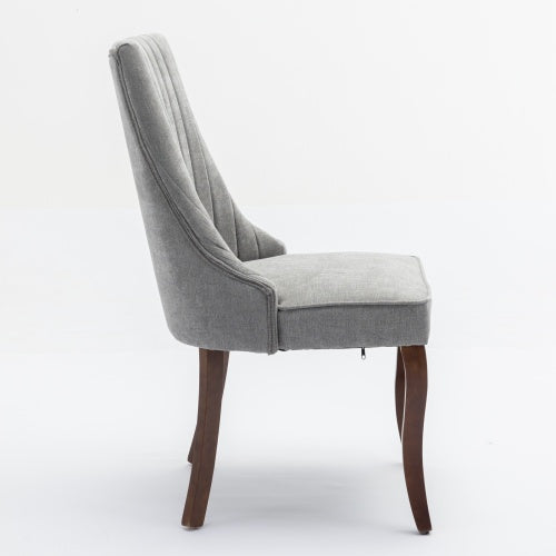 Gray Rayon Flocking Linen Dining Chairs 2-Pcs Set (DE1847GY)