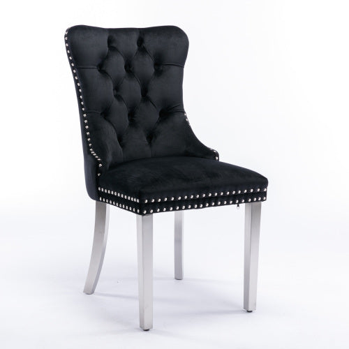 Modern Tufted Velvet Dining Chair Set (Black, DE1701BK)