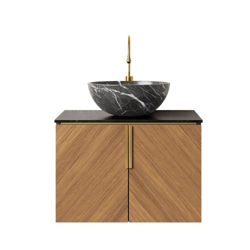 ARAI 61cm Badezimmer Wandhalterung (Schwarz Keramikbecken + Sintersteinplatte, Espresso)