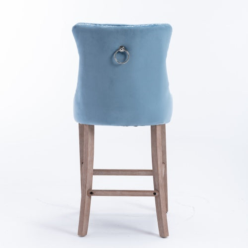 Light Blue Velvet Tufted Barstools 2-Pcs Set (DE2002LB)