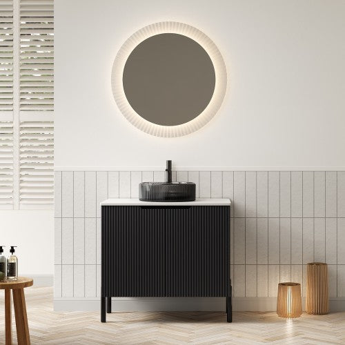 KAIRO 42cm Wandmontierbarer Badezimmerwaschtisch (Weiß Keramikbecken + Cremeeiche)