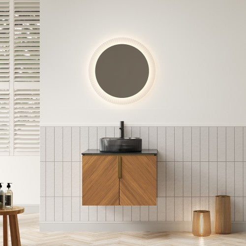 ARAI 61cm Wandmontierbarer Badezimmerwaschtisch (Transparentes Schwarzglasbecken + Schwarz Sinterstein)