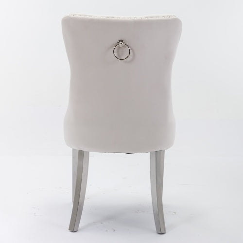 Modern Tufted Velvet Dining Chair Set (Beige, DE1701BG)