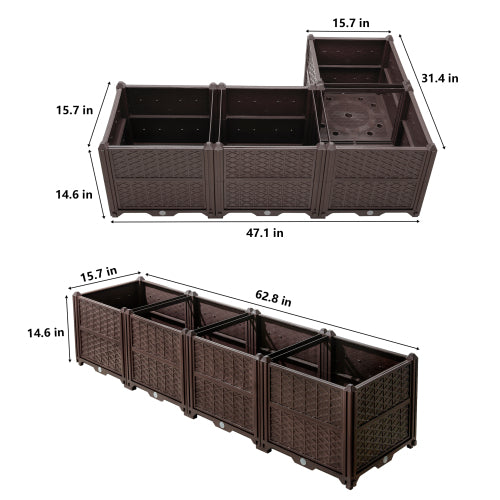 Brown Rectangular Raised Plastic Garden Bed Kit