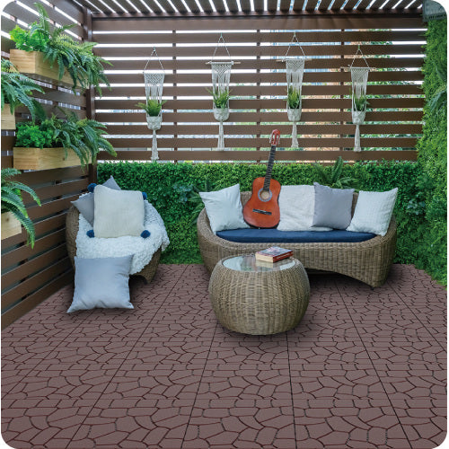 44 Pack Brown New Stone-texture Interlocking Patio Deck Tiles
