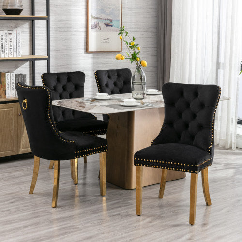 A&A Nikki Collection 2-Pcs Black&Gold Velvet Dining Chairs (DE1601BK)
