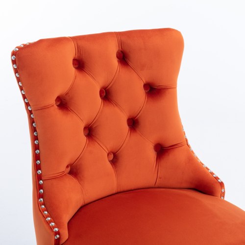 Orange Velvet Tufted Barstools 2-Pcs Set (DE2002OG)