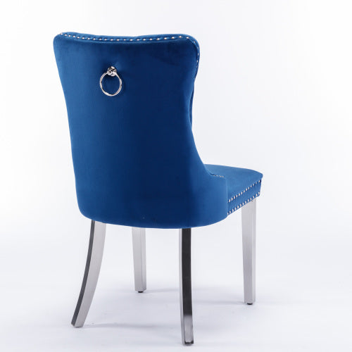 Nikki Collection 2-Pcs Blue&Chrome Velvet Dining Chairs (DE1701BL)