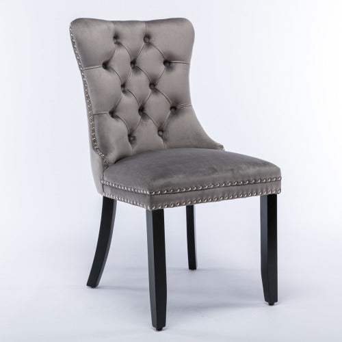 Gray Velvet Tufted Barstools 2-Pcs Set (DE2002GY)