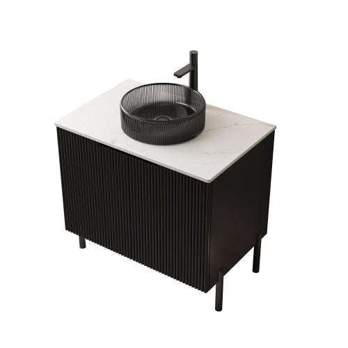 KAIRO 42cm Wandmontierbarer Badezimmerwaschtisch (Weiß Keramikbecken + Cremeeiche)