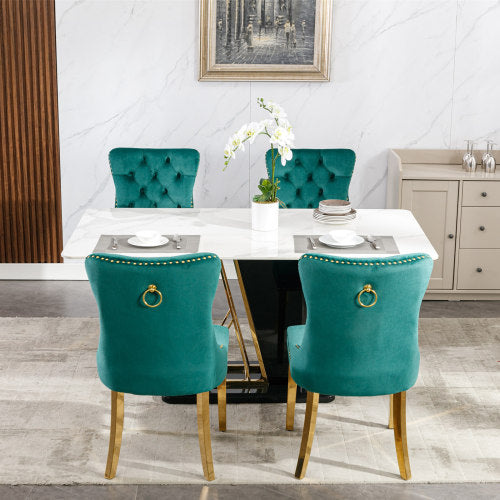 Modern Tufted Velvet Dining Chair Set (Green, DE1601GN)